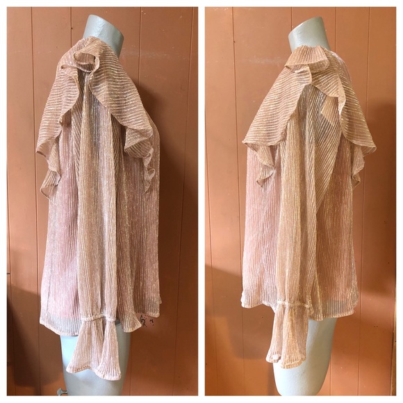 NWT Andree by Unit Blush Metallic Top with Ruffles L - Picture 4 of 9